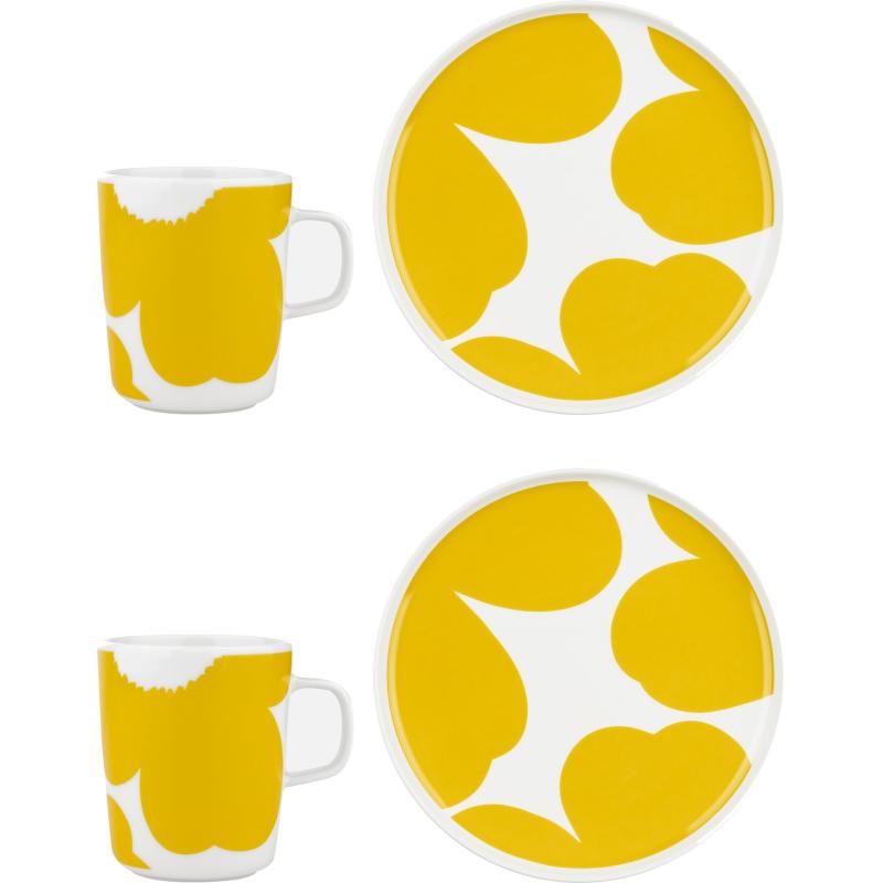 Iso Unikko Krus Og Tallerken Sæt, Hvid Gul fra Marimekko