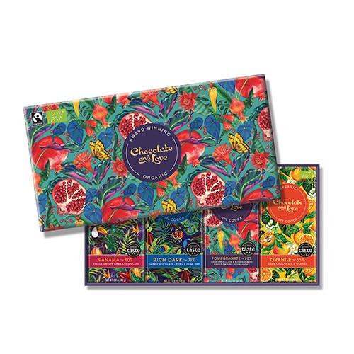 Gaveæske Chokolade Pomegranate Indh. 4x80g Forsk. Varianter   320 Gram     fra Chocolate And Love