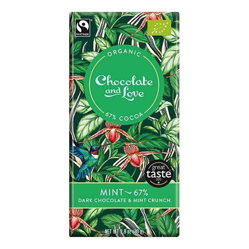 Chokolade Mint 67% økologisk   80 Gram     fra Chocolate And Love