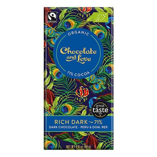 Chokolade Rich Dark 71% økologisk   80 Gram     fra Chocolate And Love