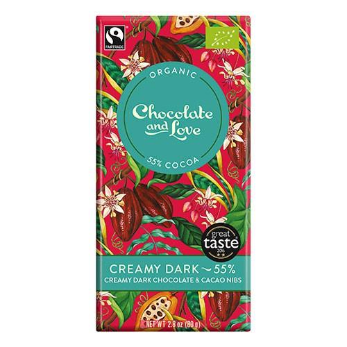 Chokolade Creamy Dark 55% økologisk   80 Gram     fra Chocolate And Love