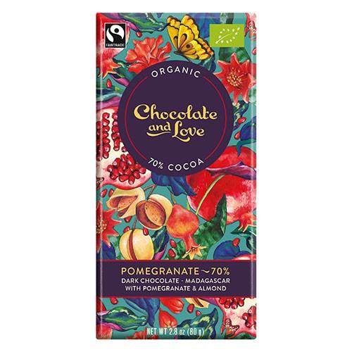 Chokolade Pomegranate 70%   80 Gram     fra Chocolate And Love