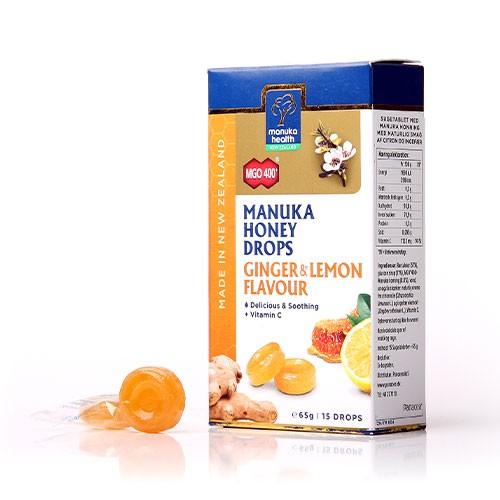 Manuka Honey Drops, Ginger & Lemon   65 Gram     fra Manuka Health