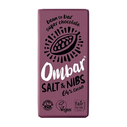 Salt & Kakaonibs 64% Kakao økologisk   70 Gram     fra Ombar