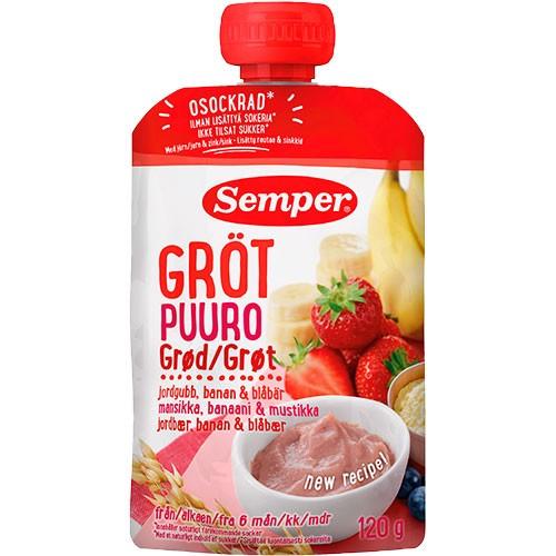Grød Med  Jordbær, Banan Og Blåbær Fra 6 Mdr.   120 Gram fra Semper