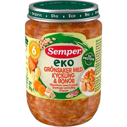 Eko Grøntsager Med Kylling & Bønner   økologisk    190 Gram fra Semper Eko