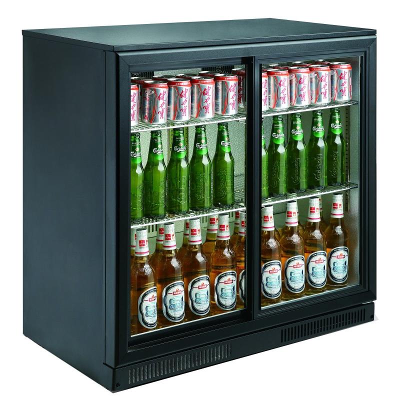 Backbar   Barkøleskab   2 Låger   Skydedøre   Sort fra Combisteel