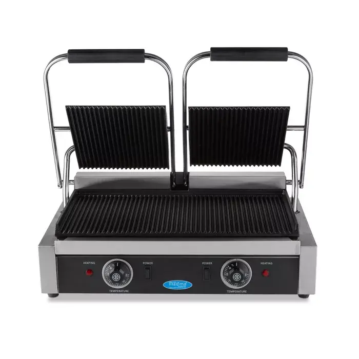 Klemgrill   Rillet   Dobbelt Grillplade   2 X 22cm fra Gastroudstyr