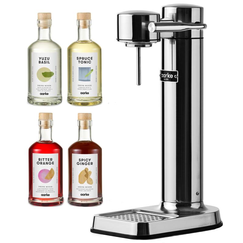 Carbonator 3 Sodavandsmaskine + Drink Mixer 4 Pak, Stål fra Aarke