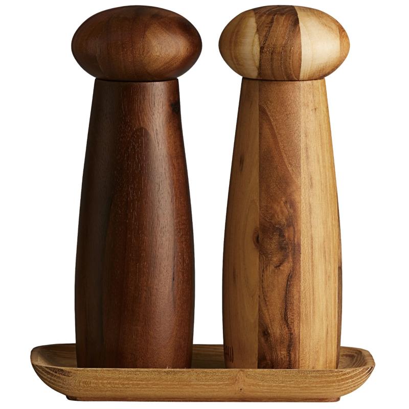 Raw Kværnsæt + Bakke, Teak Mørkt Træ fra Aida
