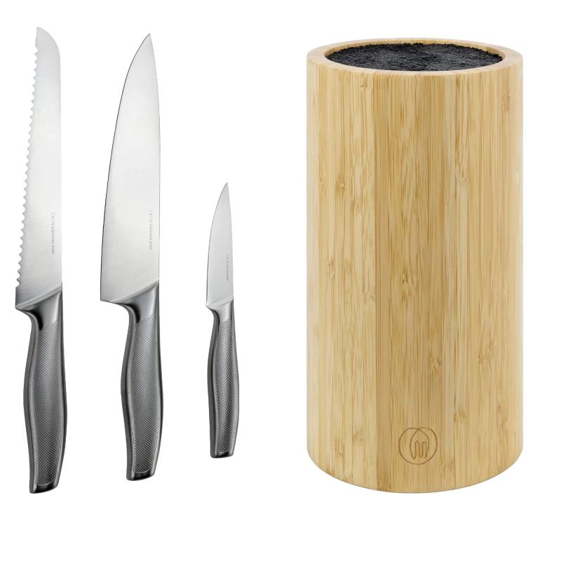 3 Delt Knivsæt Med Knivblok I Fsc Bambus fra Essentials