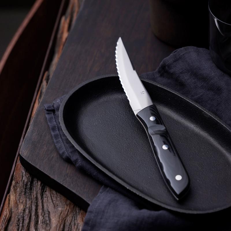 Old Farmer Micarta Steakkniv  4 Dele, Sort Stål fra Gense
