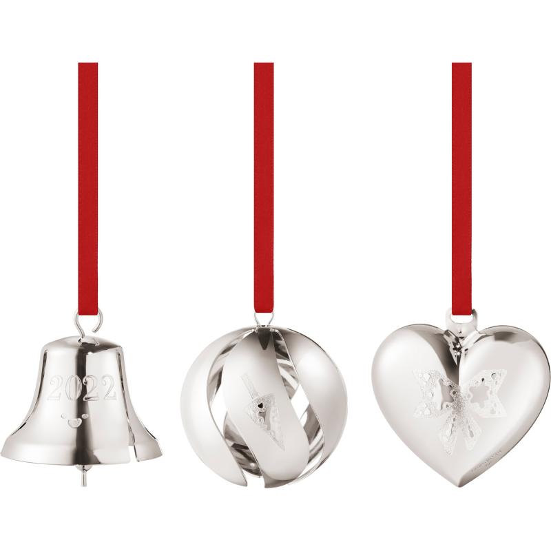 2022 Sæt Med Kugle, Klokke Og Hjerte, Palladium fra Georg Jensen