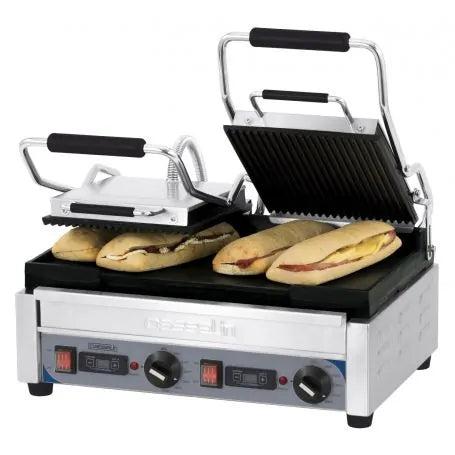 Dobbelt Premium Rillet Panini Grill   Glat Med Timer fra Casselin