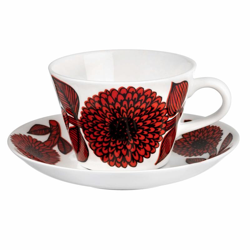 Rød Aster Kaffekop Med Underkop, 15 Cl fra Gustavsberg