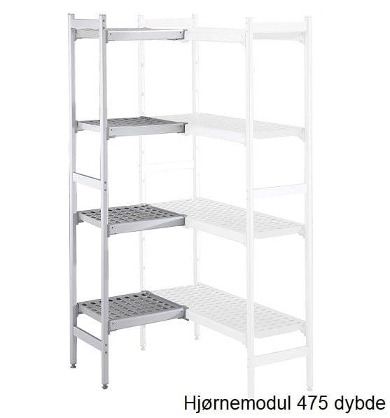 Alu. Reol Hjørnemodul M. Plasthylder 475mm   475x2376mm fra Gastroudstyr