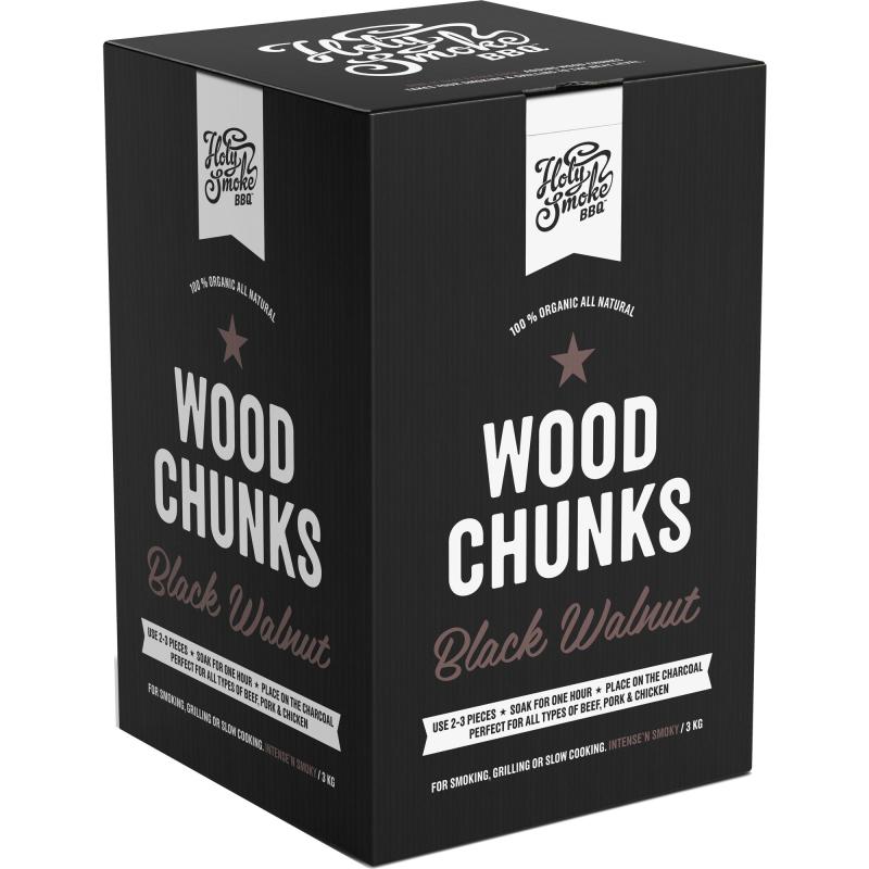 Wood Chunks 3 Kg, Walnut fra Holy Smoke Bbq