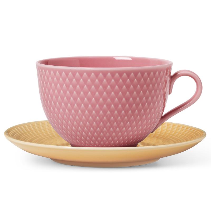 Rhombe Color Tekop Med Underkop 39 Cl. Rosa Sand fra Lyngby Porcelæn