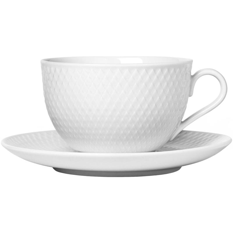 Rhombe Tekop Med Underkop, Hvid fra Lyngby Porcelæn