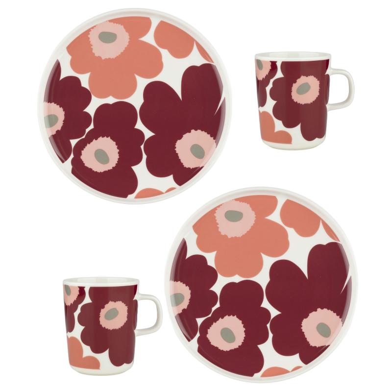 Unikko Morgenmadssæt, Hvid Cherry Rose, 4 Dele fra Marimekko