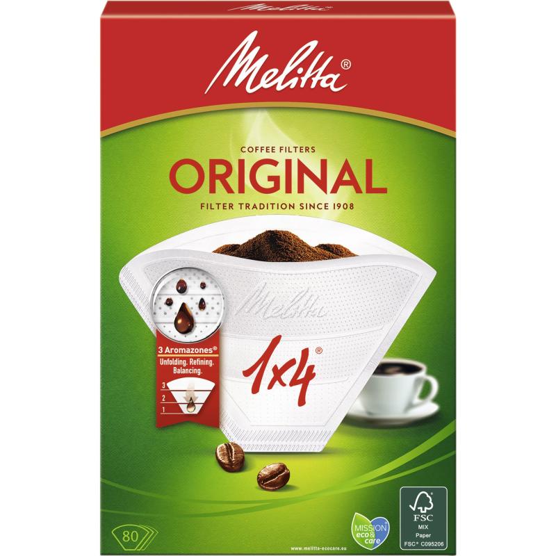 1x4 80 Kaffefiltre, Hvid fra Melitta