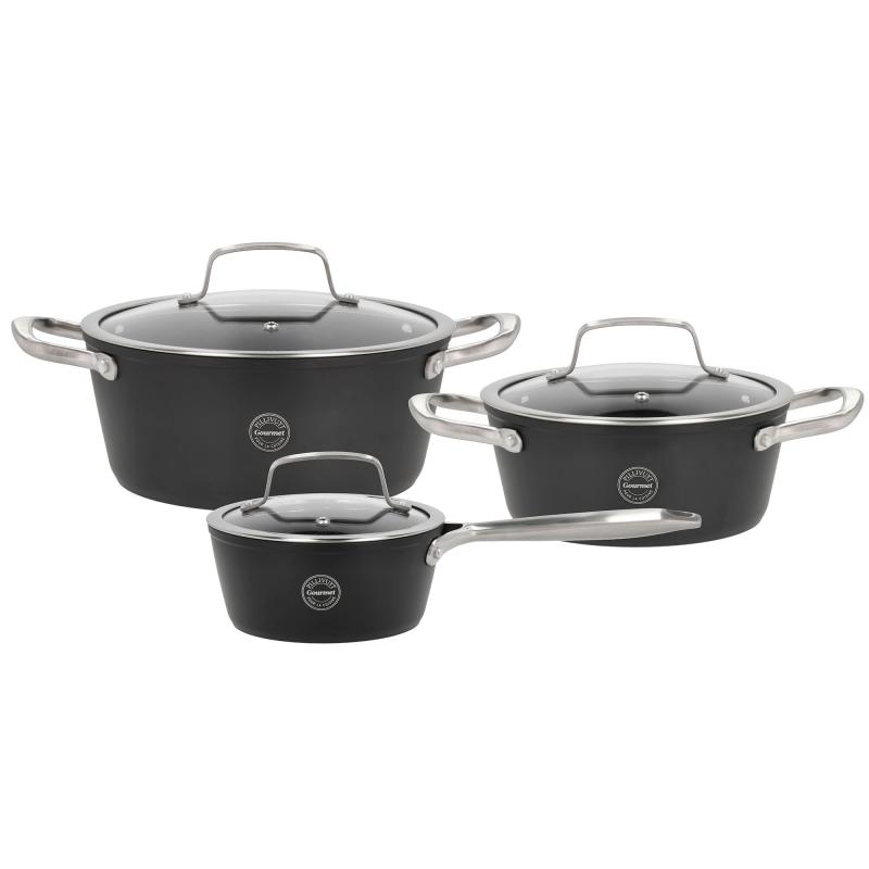 Travo Grydesæt Med Glaslåg 6 Dele, Sort Aluminium fra Pillivuyt Gourmet