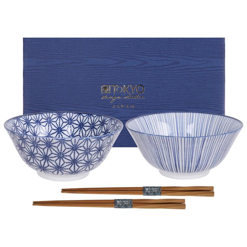 Nippon Blue Skålesæt Med Spisepinde fra Tokyo Design Studio