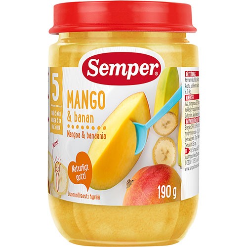 Frugtpure Med Mango & Banan Fra 5 Mdr.   190 Gram fra Semper