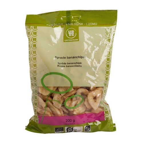 Bananchips Sprød Snack økologisk  200 Gr     fra Urtekram
