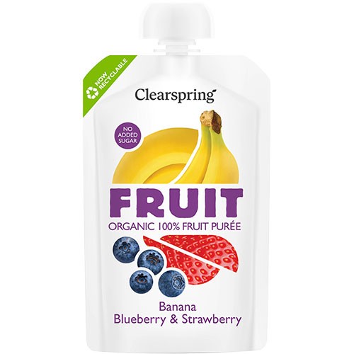 Banan, Blåbær & Jordbær Frugtpuré   økologisk    100 Gram fra Clearspring