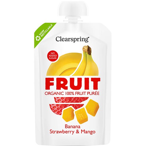 Banan, Jordbær & Mango Frugtpuré   økologisk    100 Gram fra Clearspring